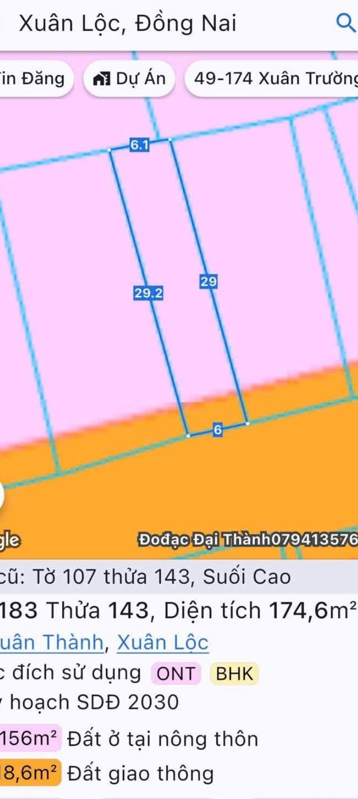 Đất nền Long Khánh 174m² giá 1.55 tỷ - Mặt tiền đường nhựa, thổ cư