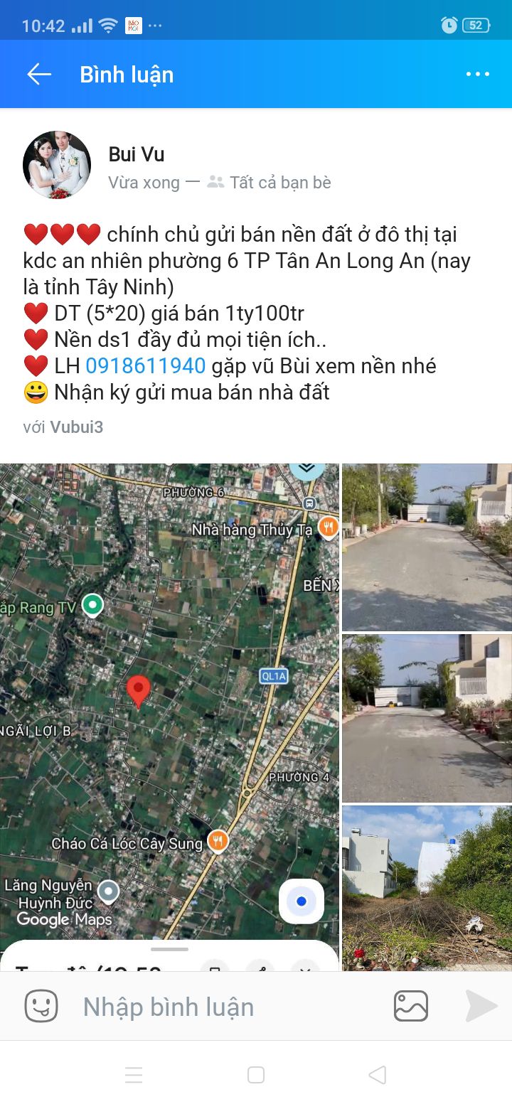 Đất nền KDC An Nhiên Long An 100m² 1.1 tỷ - Sổ đỏ chính chủ