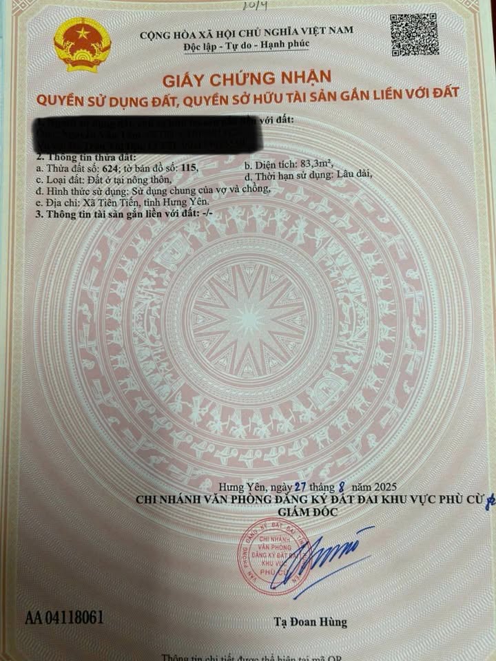 Đất nền Nhật Quang Phù Cừ 83m² - Sổ đỏ thổ cư, giá chỉ 9xx triệu