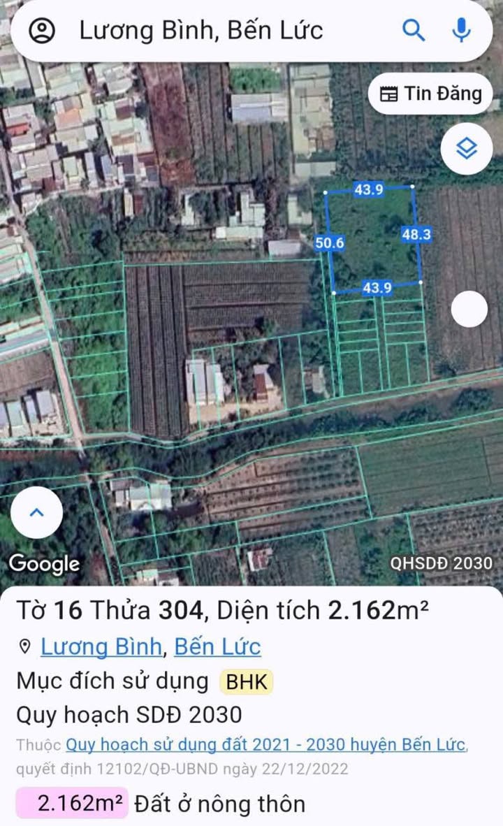 Đất Vườn 2162m² Bến Lức - 2 Mặt Tiền Kênh, Giá Giảm Sốc Chỉ 3.7 Tỷ