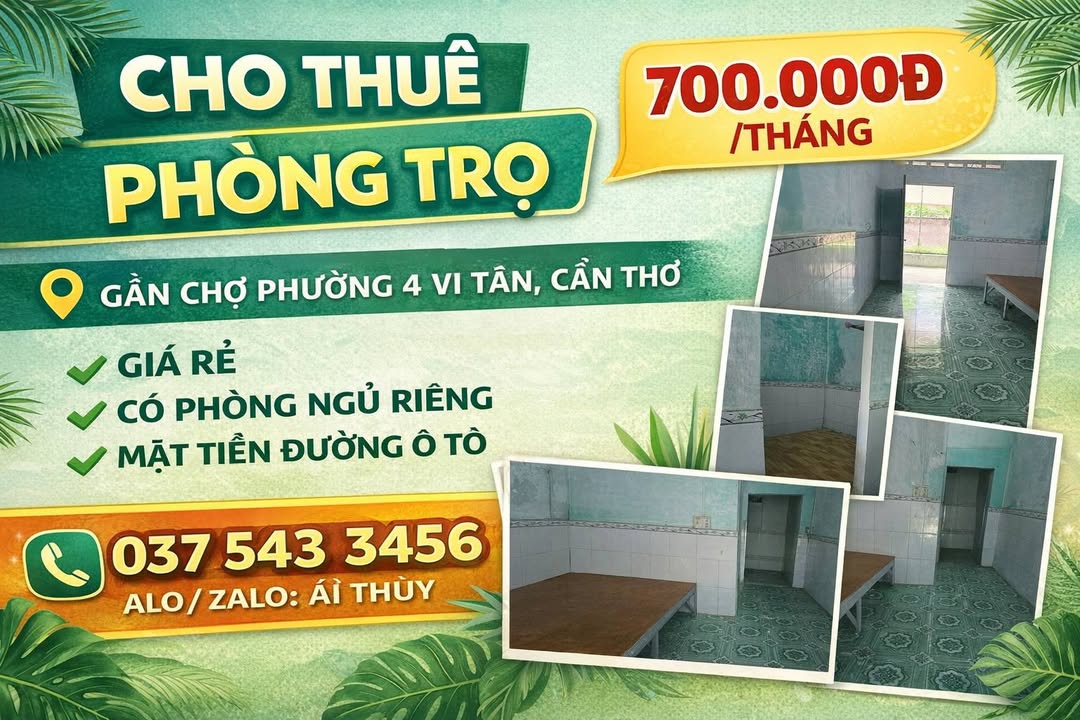 Phòng trọ Phường IV, TP Vị Thanh - Chỉ 0.7 triệu/tháng - Giá tốt hiếm có!