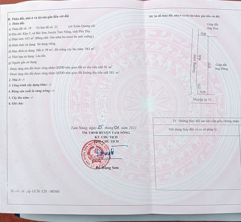 Đất nền Tam Nông Phú Thọ 633m² giá 1.2 tỷ - Sổ đỏ chính chủ