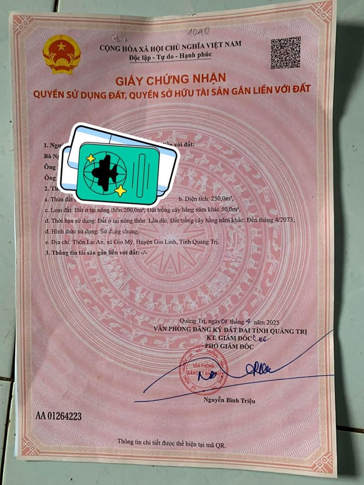 Đất nền Gio Linh 200m² 2 tỷ xx - Tiềm năng tăng giá vượt trội!