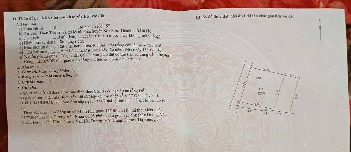 Đất Sóc Sơn 620m² - Sổ Đỏ Thổ Cư 400m² - Giá F0 11.16 Tỷ