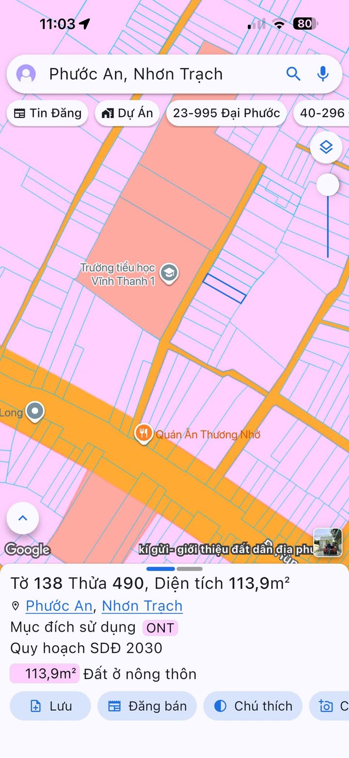 Đất nền Vĩnh Thanh, Nhơn Trạch 113m² - Sổ đỏ chính chủ