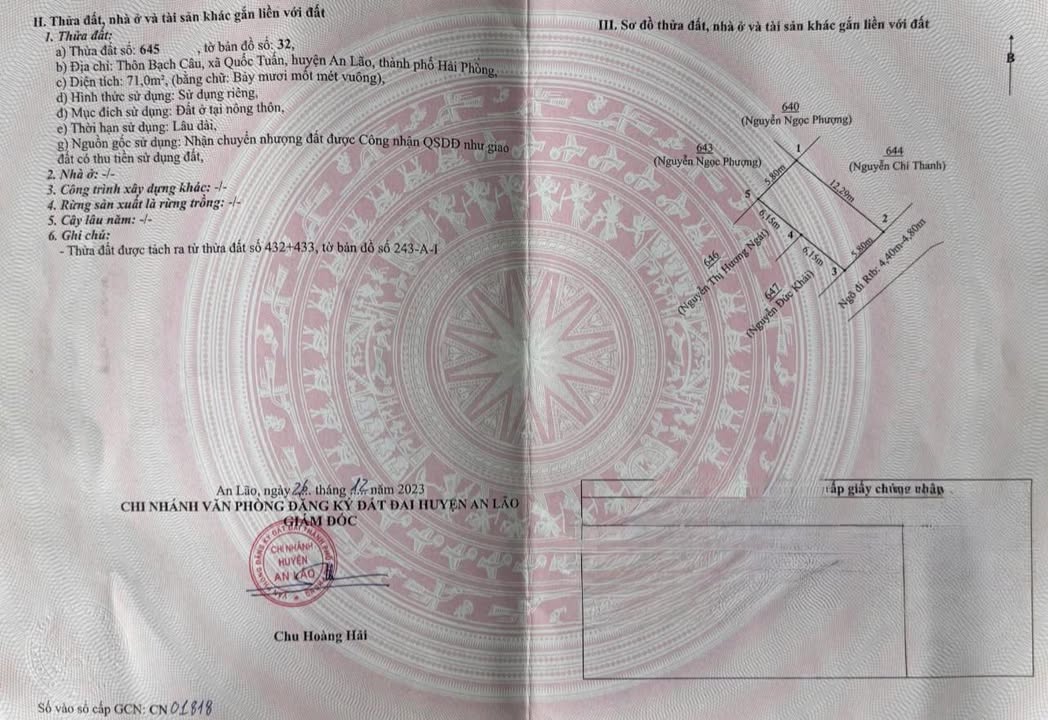 Đất nền Quốc Tuấn An Lão 71m² 750 triệu - Sổ đỏ chính chủ!