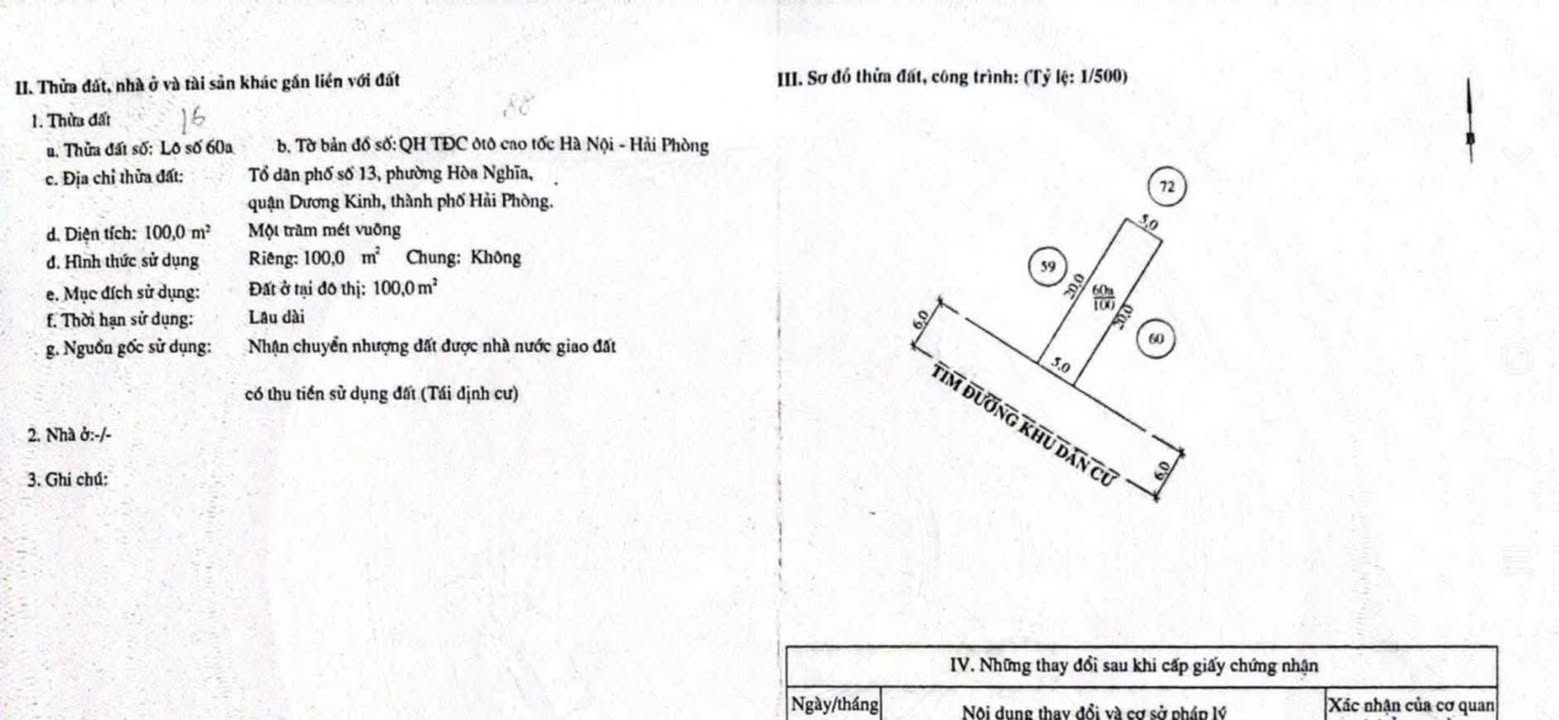 Đất TĐC Hòa Nghĩa, Dương Kinh 100m² - Mặt đường 9m, Sổ đỏ, 3.0 tỷ
