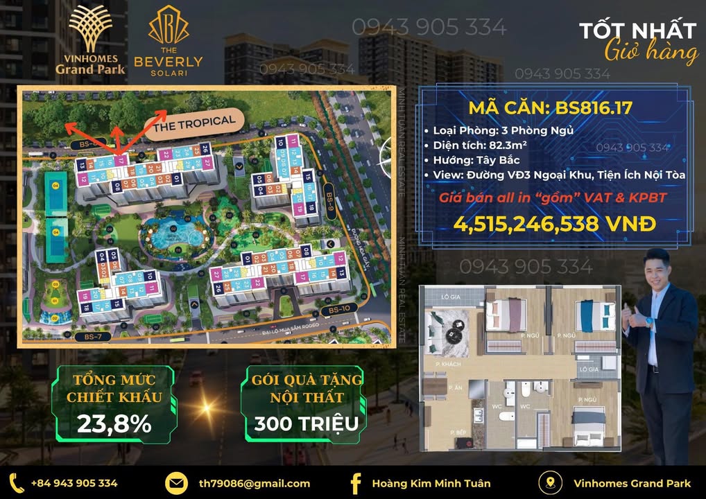 Căn hộ Vinhomes Grand Park Thủ Đức 82.3m² View đẹp, giá tốt