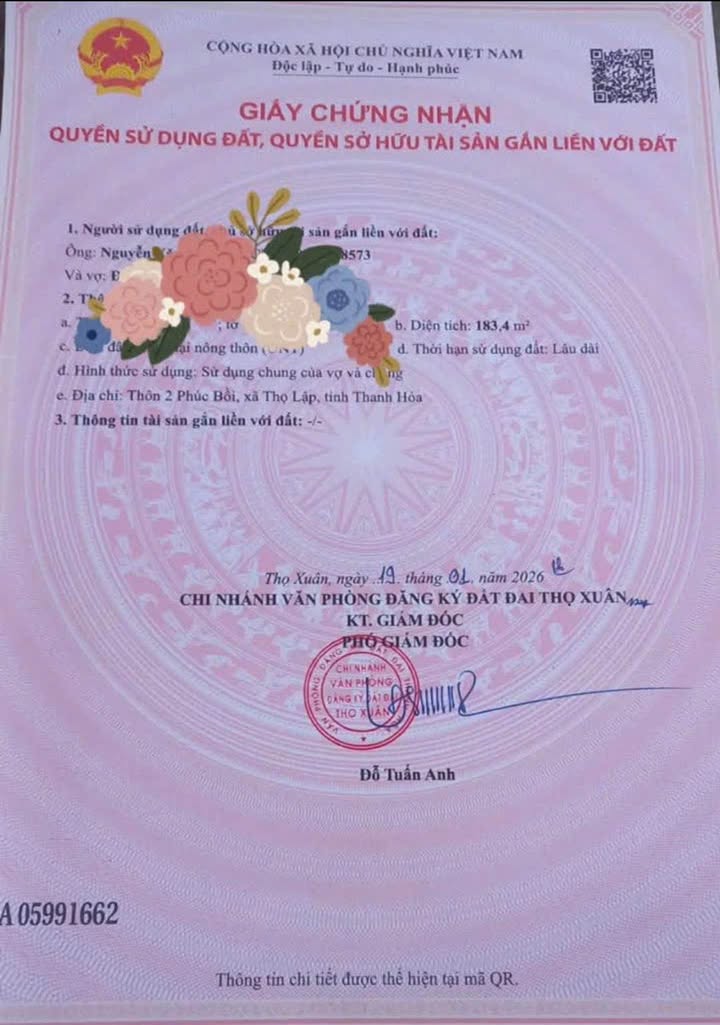 Đất Thổ Cư 200m² Xã Thọ Lập, Thanh Hóa - Giá Chỉ 3xx Triệu