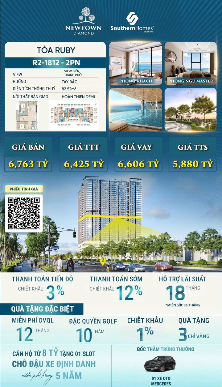Căn hộ Newtown Diamond Đà Nẵng 83m² 1.6 tỷ - View đẹp