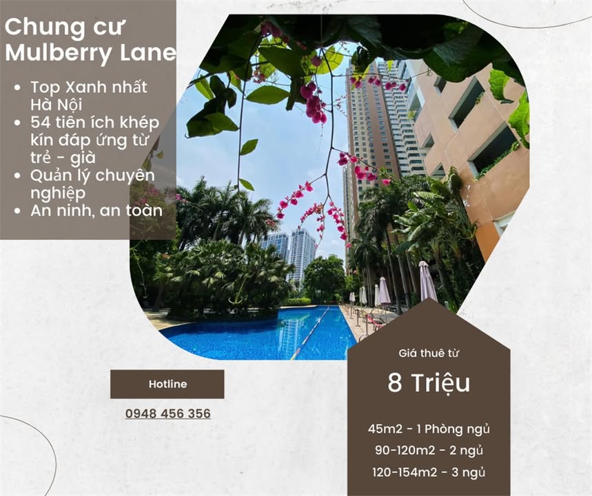 Chung cư Mulberry Lane 118m² 3PN - Căn góc view hồ, full nội thất