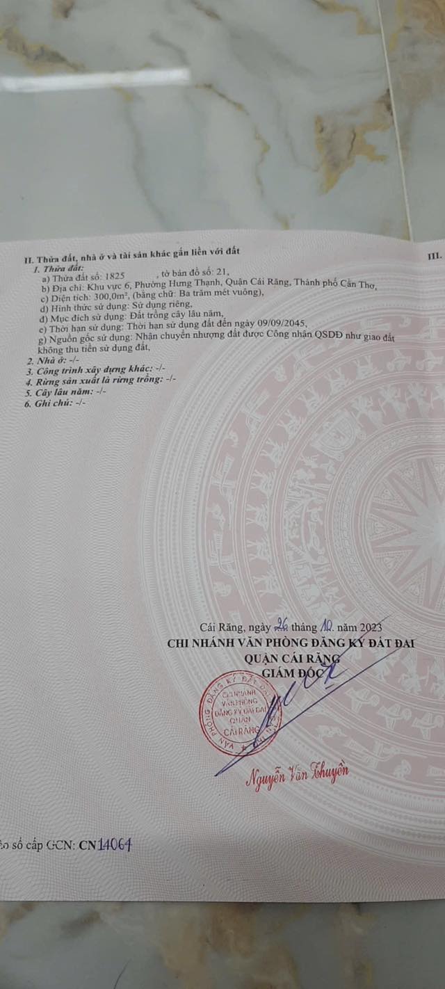 Đất nền Cái Răng Cần Thơ 300m² giá 6 tỷ - Sổ đỏ chính chủ!