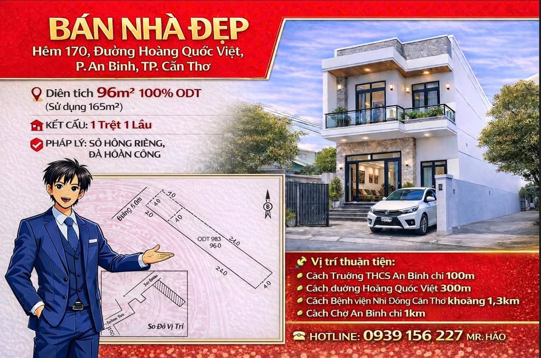 Nhà riêng Hẻm 170 Hoàng Quốc Việt, Cần Thơ 96m² - Ô tô vào tận nhà!