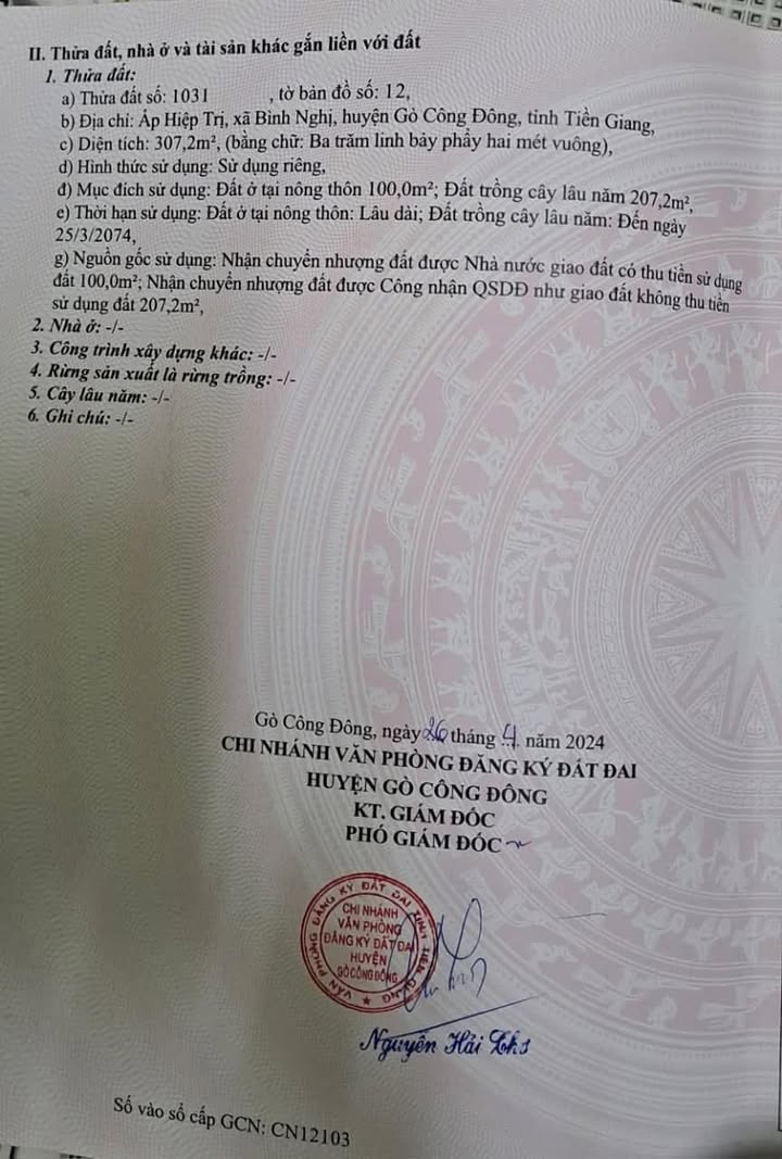 Đất nền Gò Công Đông 292m² sổ sẵn - Giá chỉ 609 triệu, nở hậu