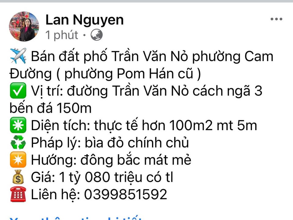 Bán đất Trần Văn Nỏ Lào Cai 100m² - Sổ đỏ chính chủ, giá 1.08 tỷ