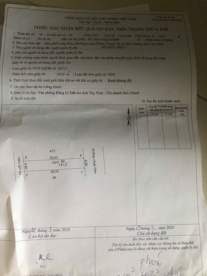 Đất Hòa Thành Tây Ninh 142m² giá 1.2 tỷ - Sổ đỏ chính chủ!