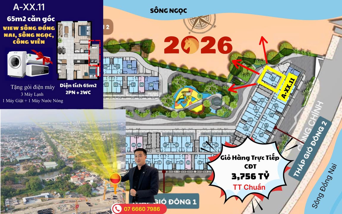 Căn hộ THE GIÓ RIVERSIDE Biên Hòa 3.756 tỷ - Căn góc view sông hiếm có!