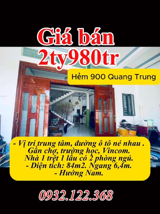 Nhà phố Hẻm 900 Quang Trung 84m² 2.98 tỷ - Vị trí đắc địa