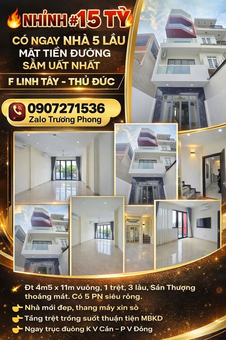 Nhà Mặt Tiền 15 Tỷ Thủ Đức - 5 Tầng, Thang Máy, Kinh Doanh Đỉnh