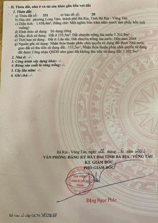Đất nền Bà Rịa 540m² – Sổ đỏ chính chủ, pháp lý rõ ràng!