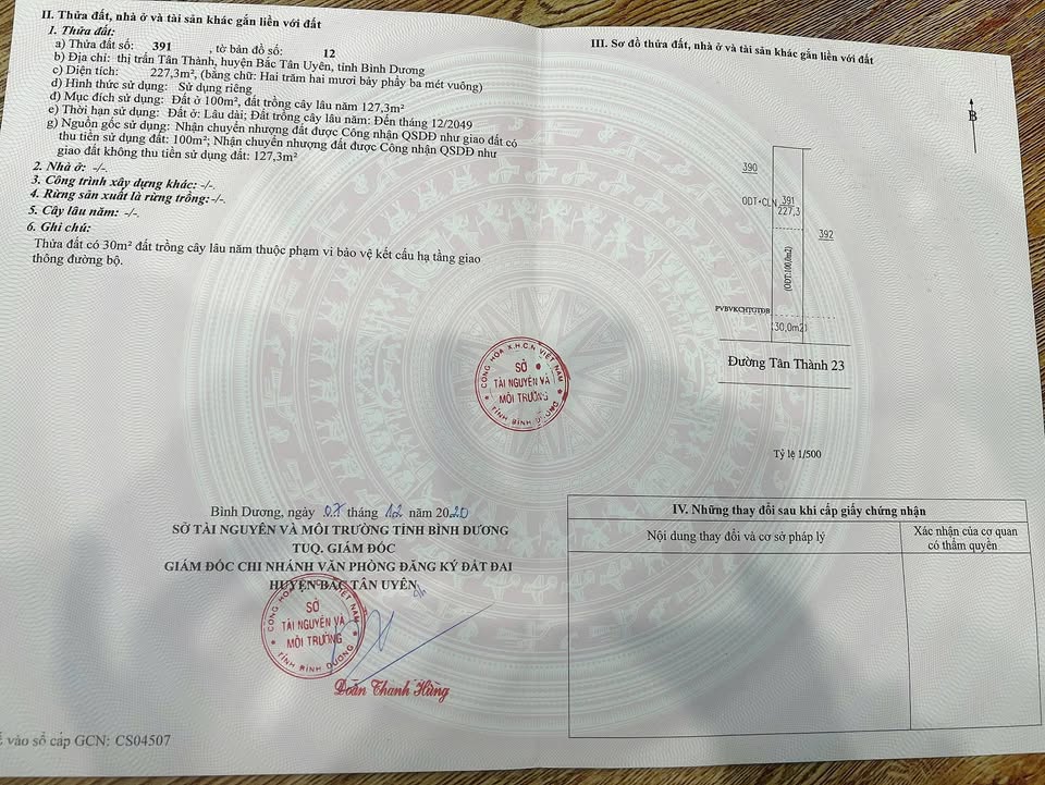 Đất Nền Mặt Tiền Tân Thành 23, Bắc Tân Uyên - 227m² Sổ Hồng Riêng