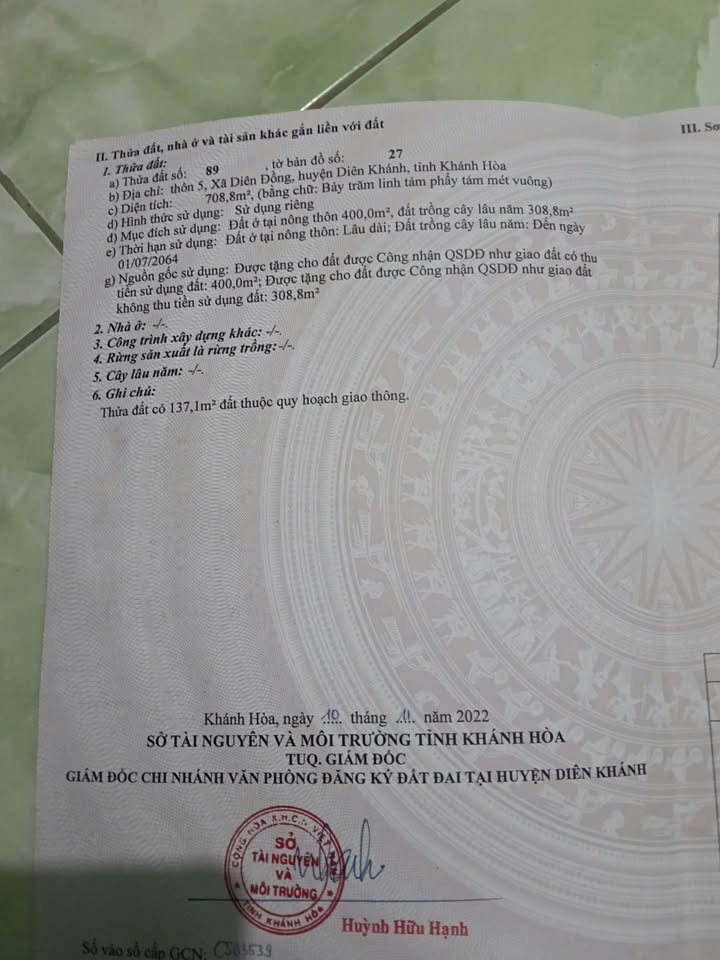 Đất Vườn 708m² Xã Diên Thạnh, Khánh Hòa - Giá 2.1 Tỷ, Cơ Hội Đầu Tư Sinh Lời