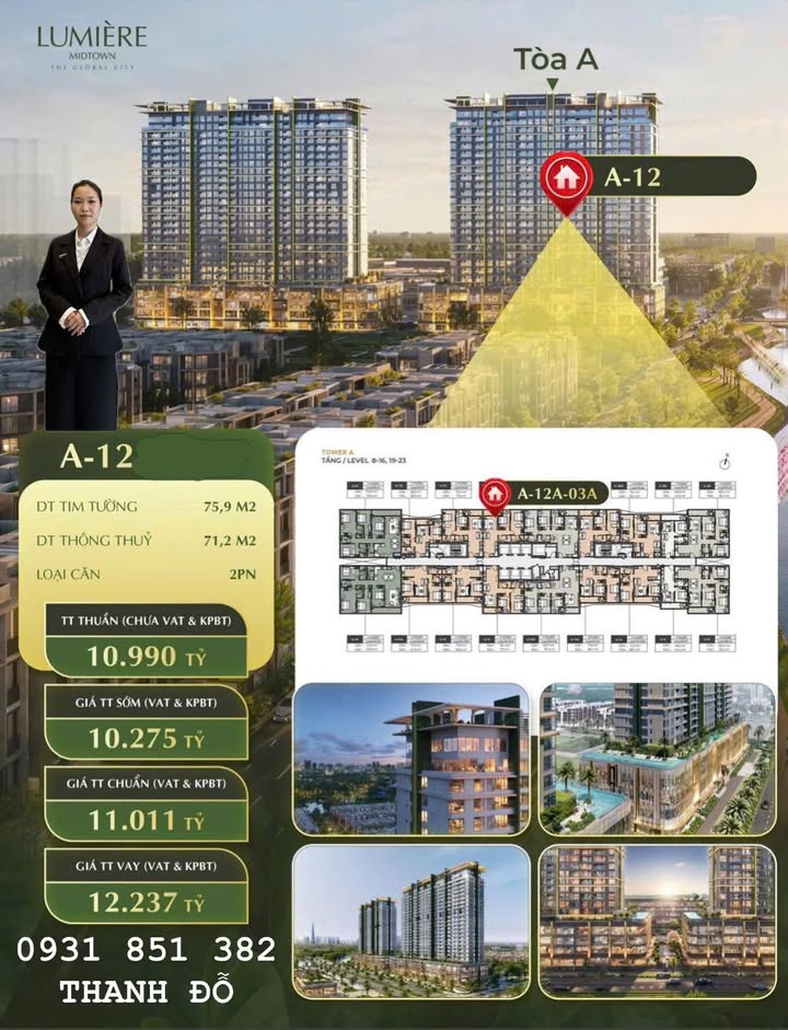 Căn hộ 2PN Lumiere Midtown 76m² view nhạc nước - Giá 10.275 tỷ