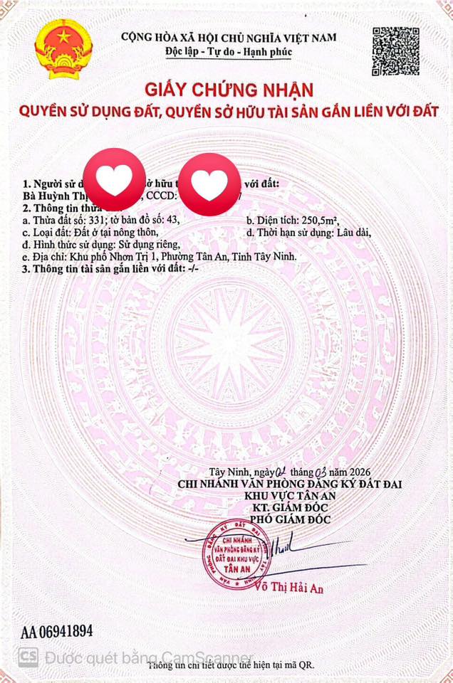 Đất MT Lê Minh Xuân, Tây Ninh 250m² - Sổ Riêng, Giá 1 Tỷ