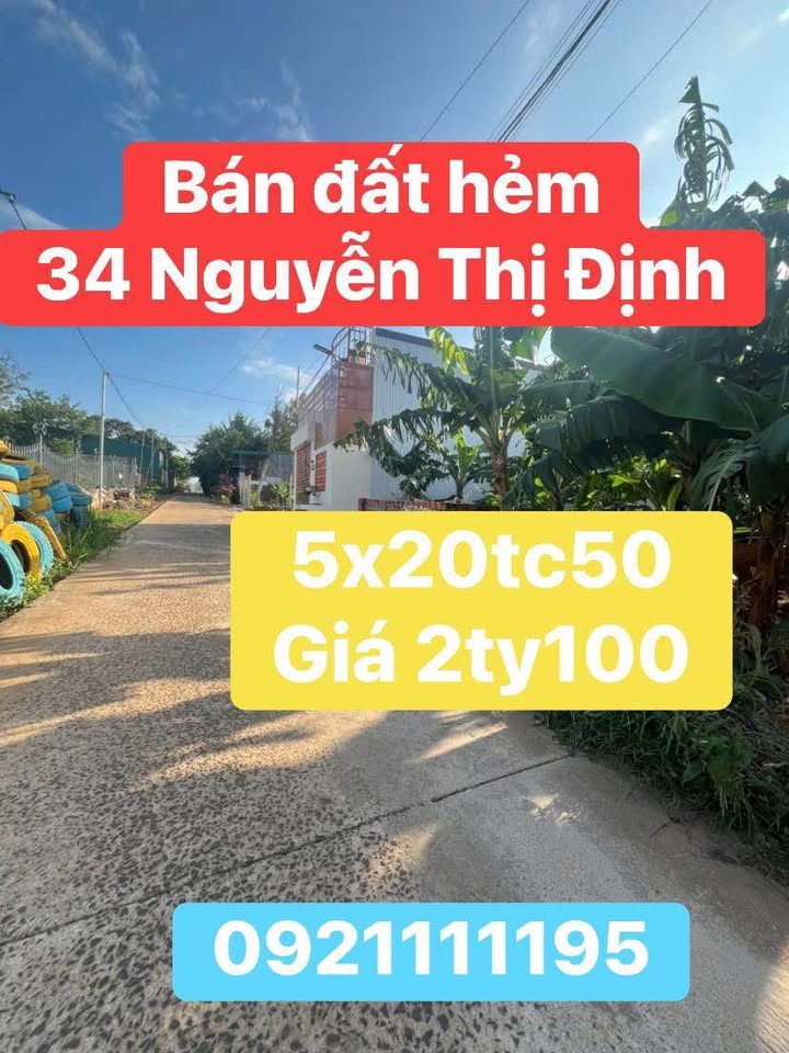 Đất Hẻm 34 Nguyễn Thị Định Buôn Ma Thuột 100m² 2.1 tỷ - Sổ đỏ