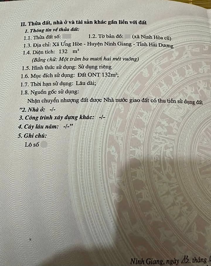 Đất nền Đoan Xuyên Ninh Giang 132m² - Sổ đỏ chính chủ, xây dựng tự do!