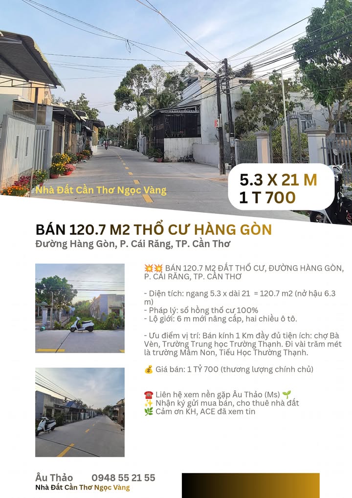 Đất Thổ Cư 120.7m² Đường Hàng Gòn, Cần Thơ - Sổ Hồng Riêng