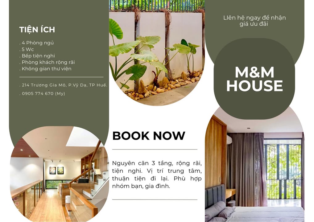 Cho thuê nhà nguyên căn M&M Home, Huế - 4PN, 3 Tầng, Vị trí trung tâm