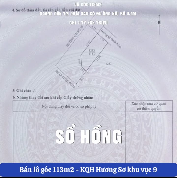 Đất Nền Hương Sơ Huế - 113m² 3 Mặt Tiền, Sẵn Sổ Hồng, Giá Tốt