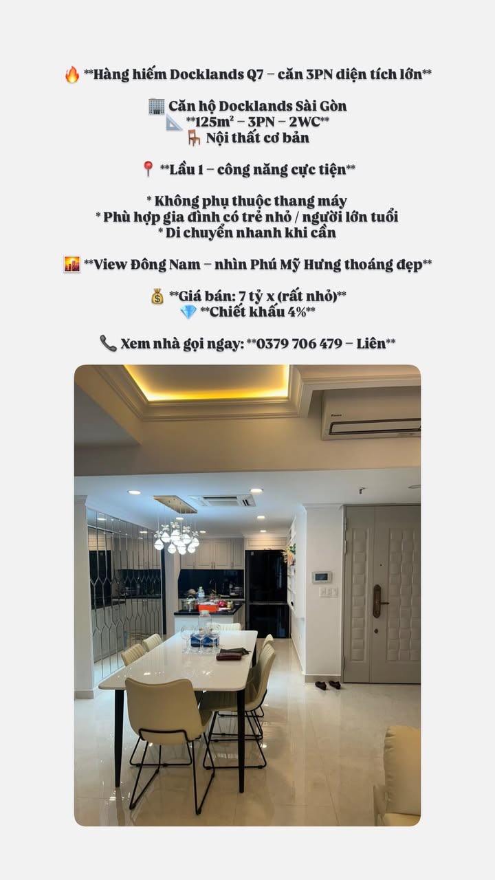 Căn hộ Docklands Q7 125m² - 3PN, Lầu 1, View Phú Mỹ Hưng