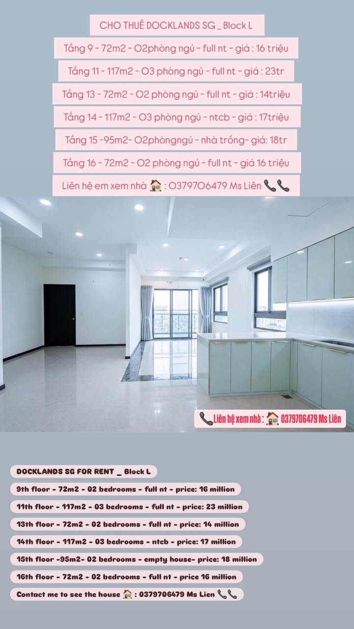 Căn hộ Docklands SG Quận 7 72m² giá 16 triệu - Full nội thất cao cấp!
