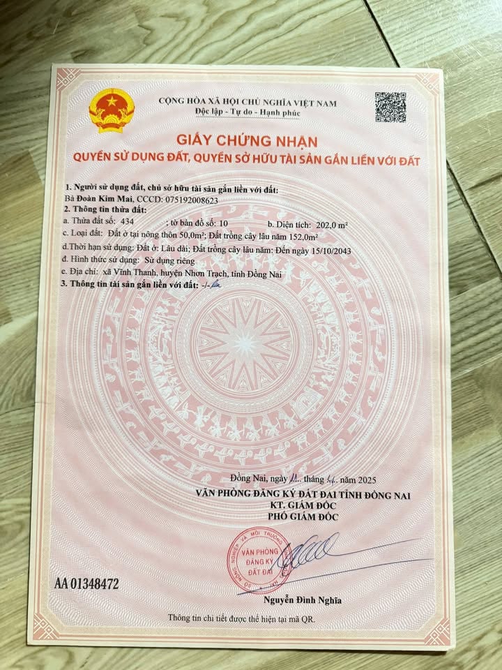Đất Vĩnh Thanh Nhơn Trạch 202m² - Sổ Thổ Cư Sẵn Sàng
