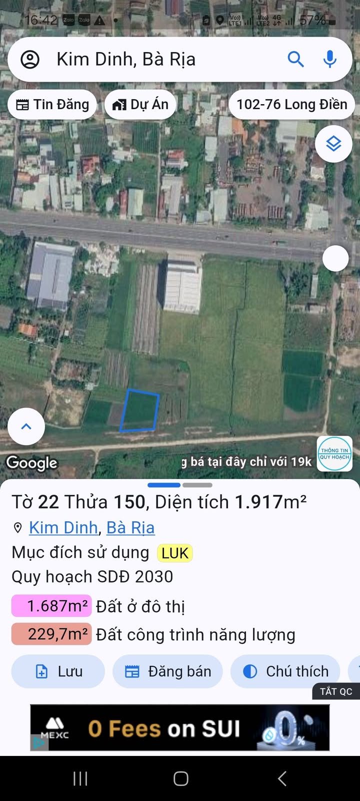 Đất Vàng Kim Dinh BR-VT 1915m² (800m² thổ cư) - Giá Kẹt 7.65 Tỷ