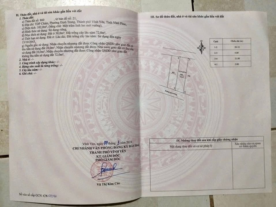 Đất nền Vĩnh Yên 102m² giá 1.2 tỷ - Sổ đỏ chính chủ!