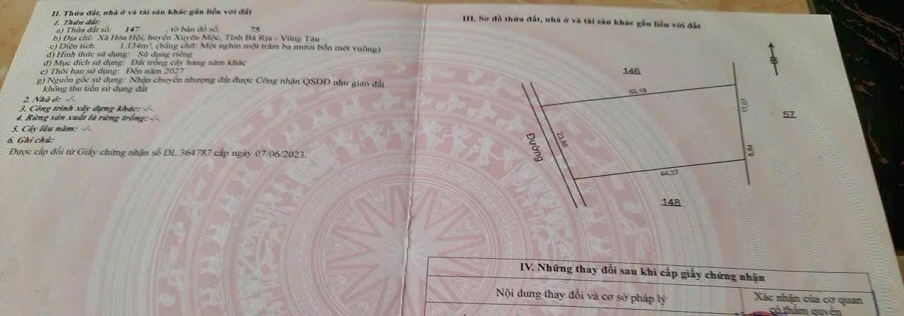 Bán Đất Nền Xã Hòa Hội, Xuyên Mộc - 1000m² Sổ Riêng, Giá 595 Triệu