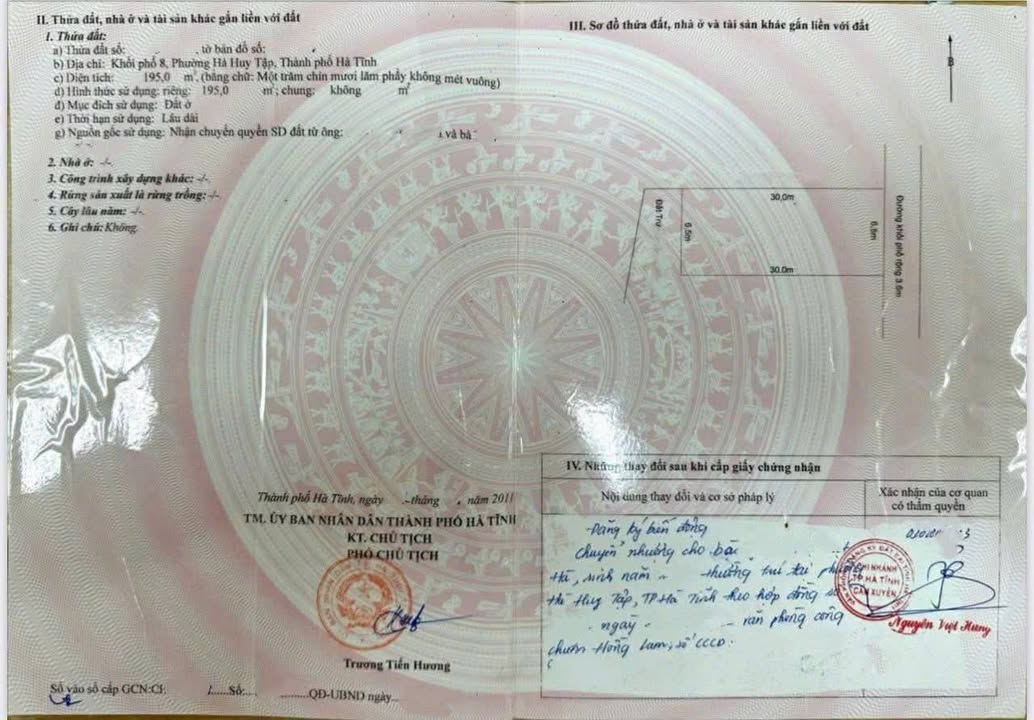 Đất nền 195m² Hà Huy Tập, Hà Tĩnh - Sổ đỏ sẵn sàng, giá đầu tư 2.9 tỷ