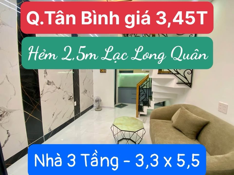 Nhà 3 tầng Lạc Long Quân, Tân Bình - 3.45 tỷ, 3PN, Hướng Nam