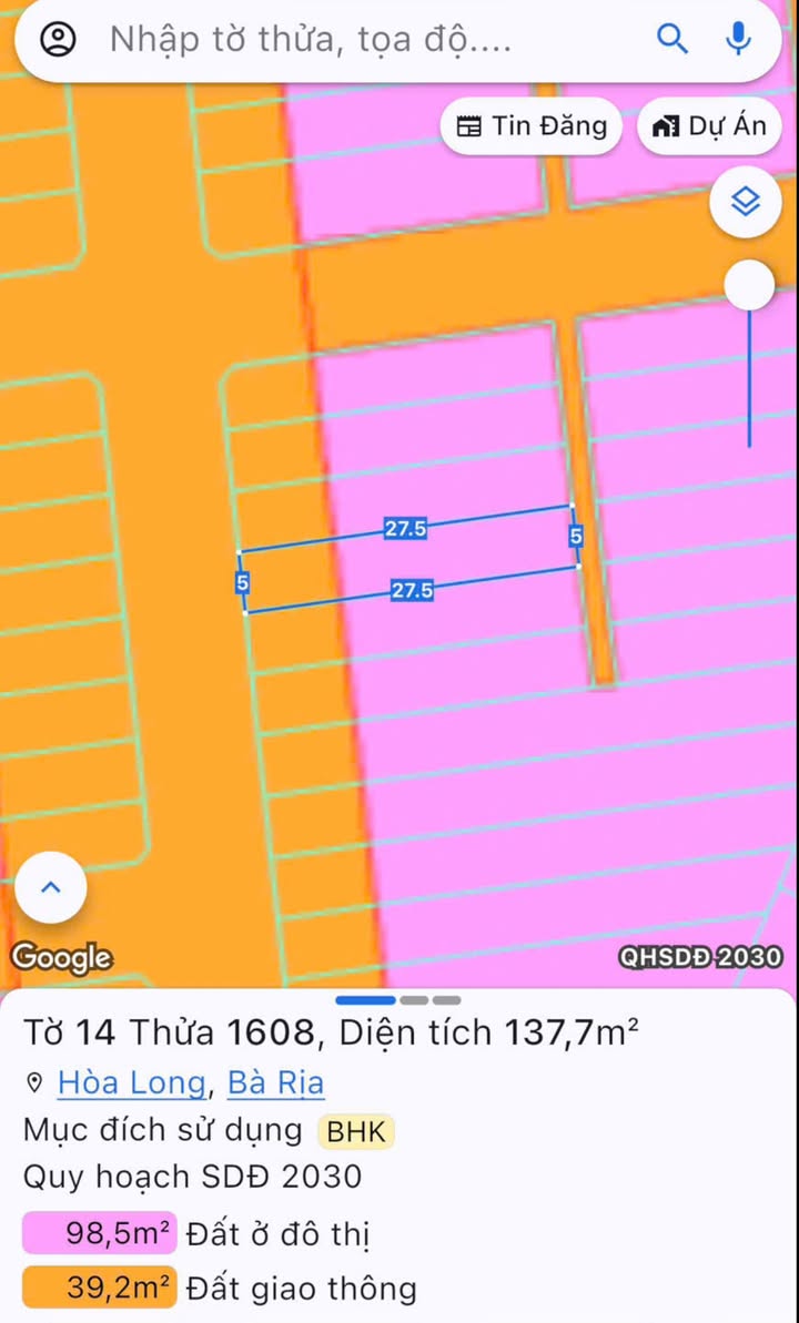 Bán Đất Vàng 138m² Phường Long Tâm, Bà Rịa - Sổ Đỏ, Gần Chợ, Đường Nhựa