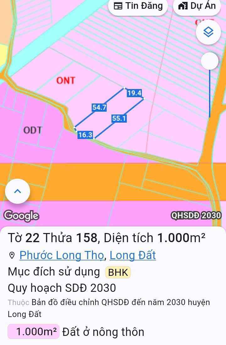 Bán Đất 1000m² Sổ Đỏ Xã Phước Long Thọ, Bà Rịa - Vũng Tàu - Ngang 16.3m Nở Hậu