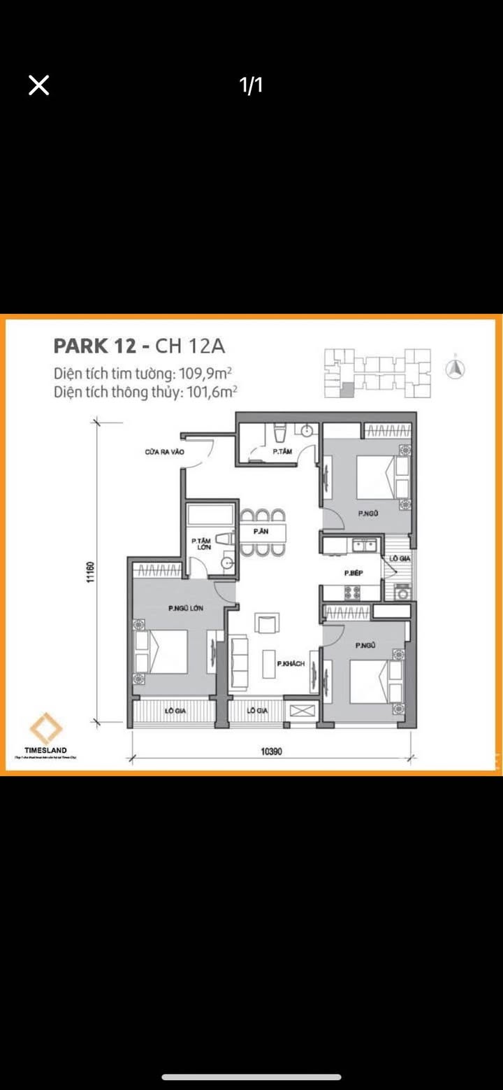 Căn hộ Park 12 Times City 102m² giá 15 tỷ - Hướng ban công Đông Nam!