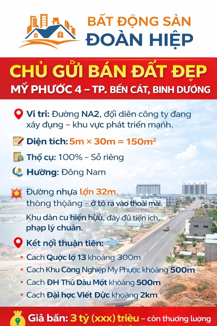 Đất Nền Mỹ Phước 4, Bến Cát 150m² - Sổ Đỏ Sẵn, Ngay ĐT 7A1