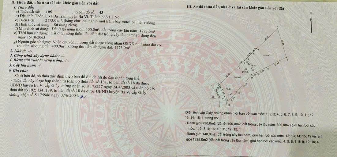 Đất nền Ba Trại Ba Vì 2.173m² 8.692 tỷ - Sổ đỏ chính chủ