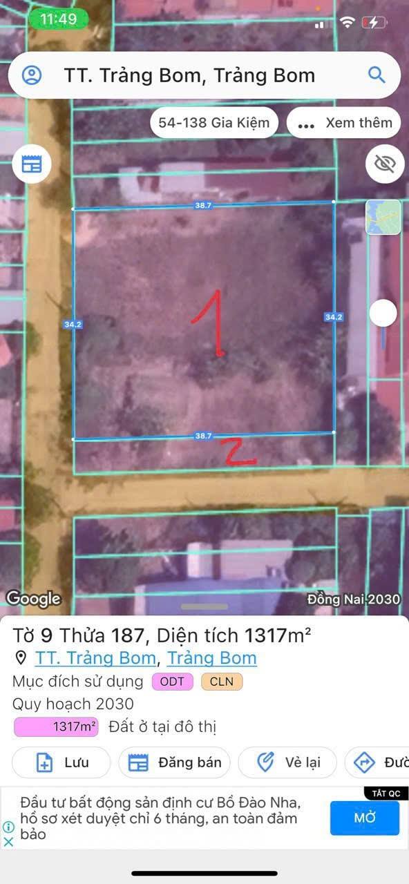 Bán Đất 576m² Trảng Bom - 2 Sổ, 2 Mặt Tiền Bê Tông