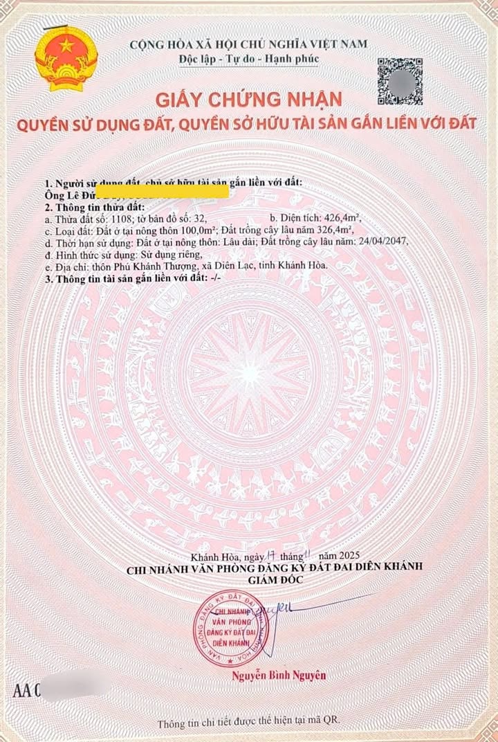 Nhà riêng Diên Thạnh, Diên Khánh 426m² – Ô tô vào tận nhà, kinh doanh ngay!