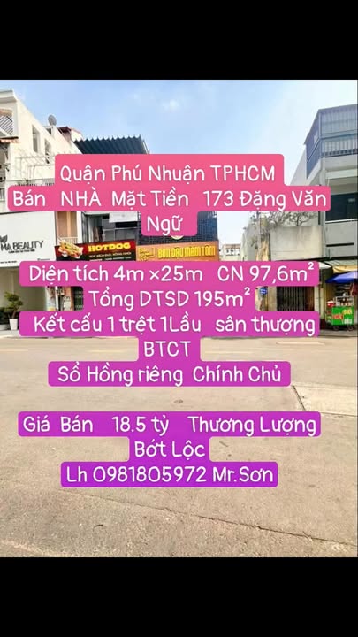 Nhà Mặt Tiền 173 Đặng Văn Ngữ, Phú Nhuận - 97.6m², 18.5 Tỷ, Chính Chủ