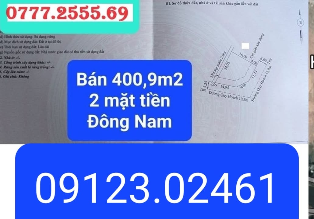 Đất nền Thủy Dương, Huế 400.9m² - Tiềm năng tăng giá vượt trội!